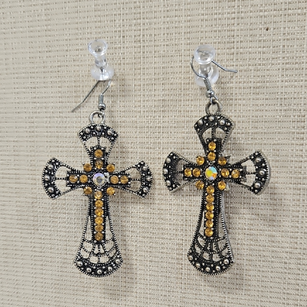 🛍 Silver and Topaz Stones Cross Earrings